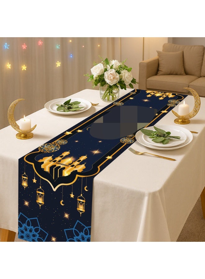 Eid al-Fitr Table Runners, Crescent Lantern Printed Tablecloths, Festive Decorative Placemats 180 * 35cm - Image 2